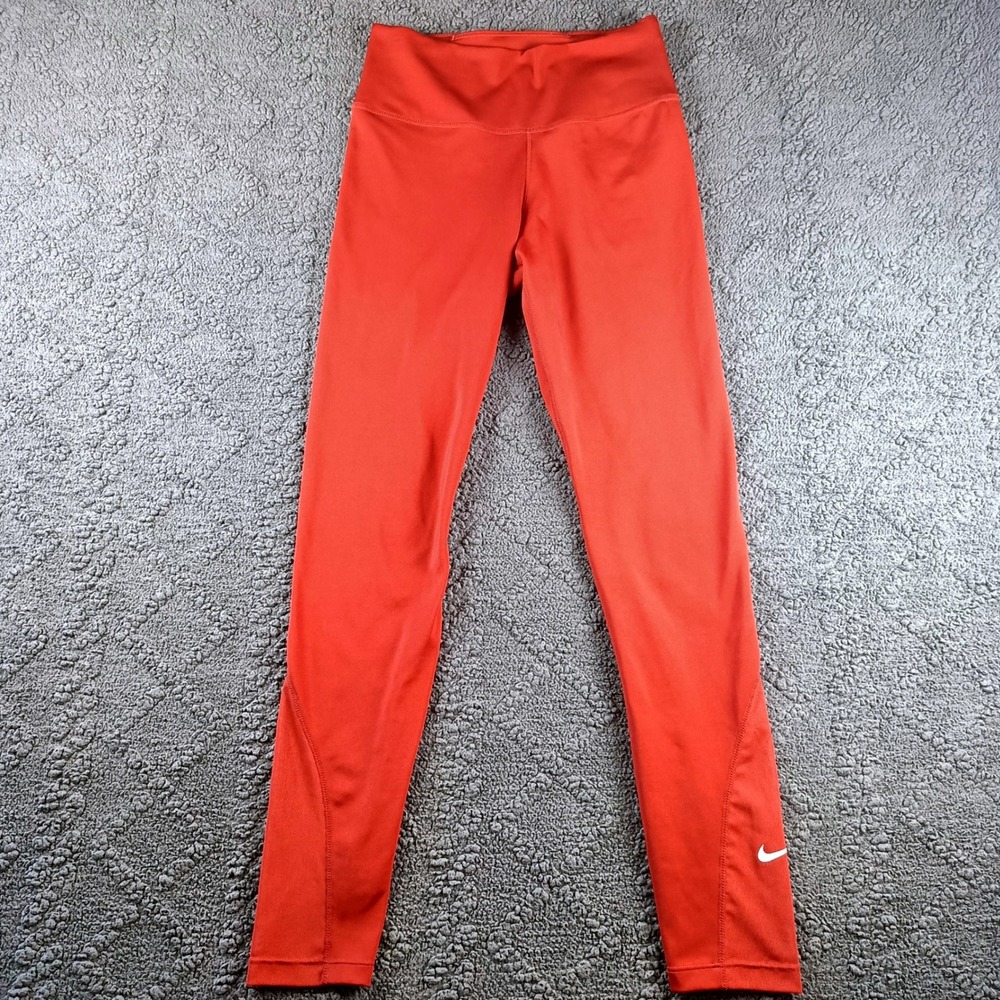 Nike Dri-FIT Women's XS  High Rise Mesh Panel Leggings Rust Orange Tights